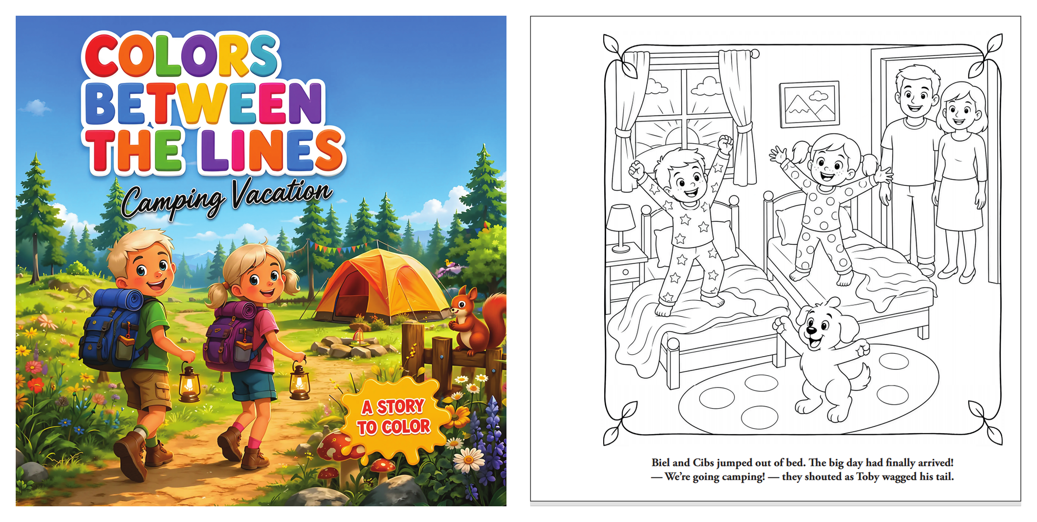 Cover and interior page of Colors Between the Lines: Camping Vacation